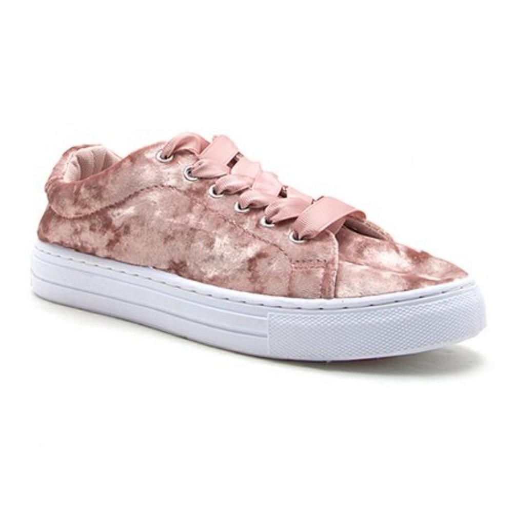 Qupid Pink Crush Velvet Satin Tie Sneakers